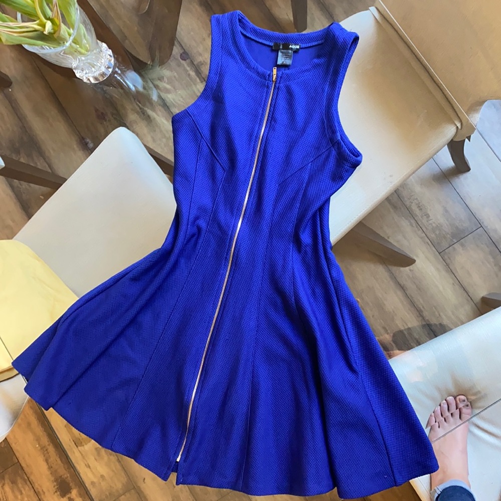 AQUA Royal Blue beautiful mini flare zip up dress